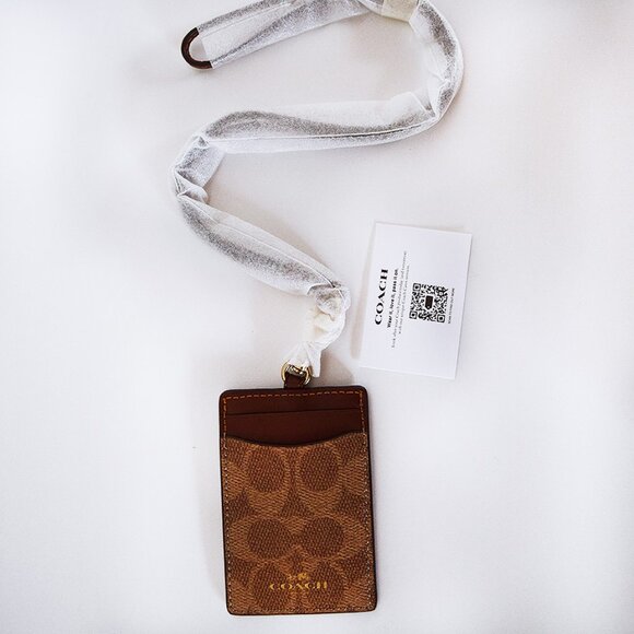 COACH ID Lanyard In Signature Canvas Tan Saddle - Picture 10 of 12